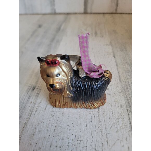 Old World Christmas Yorkshire Terrier dog glitter blown glass ornament Xmas - Picture 2 of 6